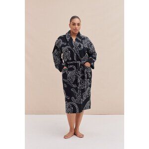 Desmond & Dempsey Unisex Towel Robe Jag Print Black Terrycloth Sz Medium Cotton